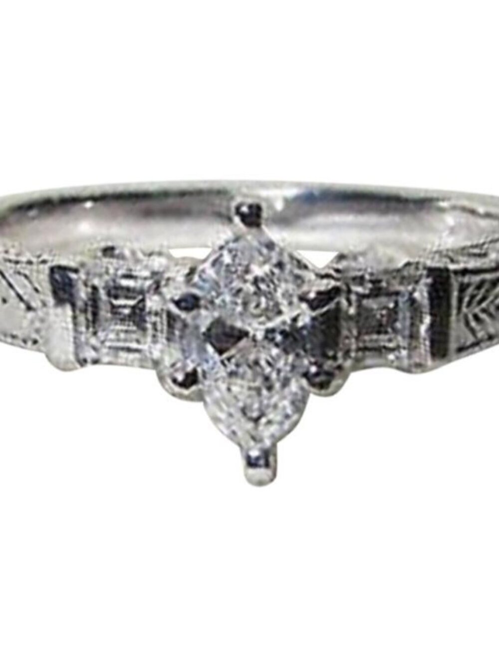NATURAL .56CT MARQUISE & ASCHER CUT DIAMOND RING 14kt*